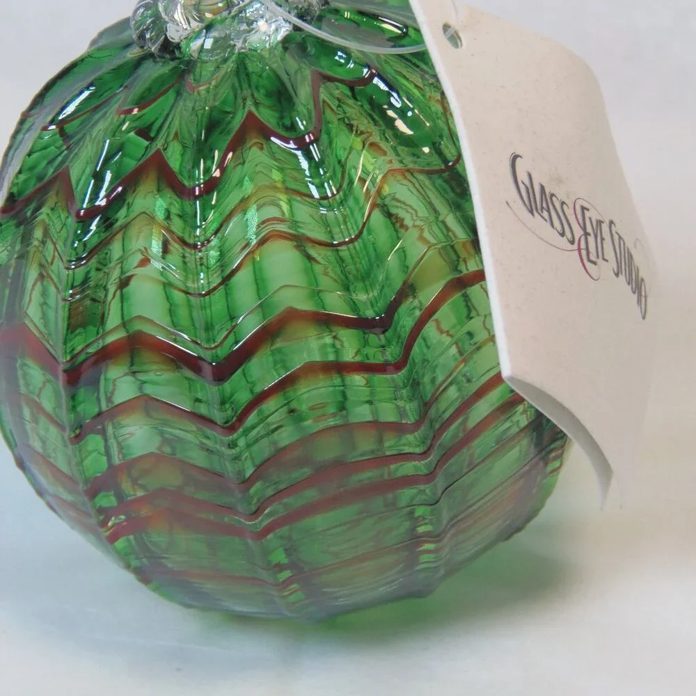 Vintage‎ The Glass Eye Mt St Helens Ash Glass Ornament Card Green w/Red Stripes